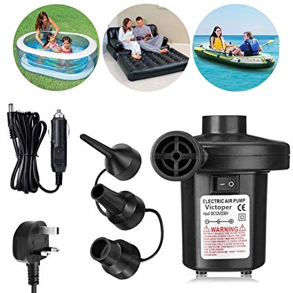 Wesho Electric Pump for Inflatables with Car Charger and Home Charger Air Pump Paddling Pool Pump 220V/12V, Paddling Pools Pump for Air bed, Blow up Bed Pump for Camping Sports, Kids Paddling Pools