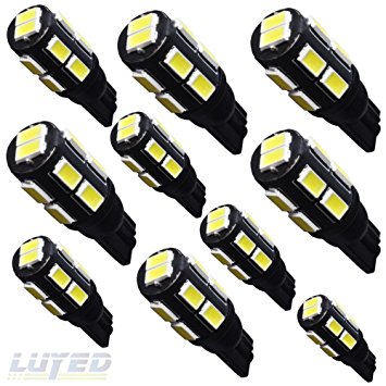 LUYED 10 X 480 Lumens Super Bright 5630 12-EX Chipsets 194 168 175 2825 W5W 158 161 T10 Wedge Led Bulbs,Xenon White