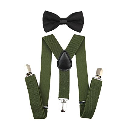 FSLESI Child Kids Suspenders Bowtie Set - Adjustable Length 1 Inches Suspender with Bow Tie Set for Boys and Girls by AWAYTR