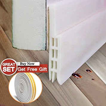 Door Sweep Weather Stripping Self Adhesive Tool Under Door Draft Stopper Sound Proof White 2" Width x 39" Length with Door Seal Strip Self Adhesive (D type 5m, White)