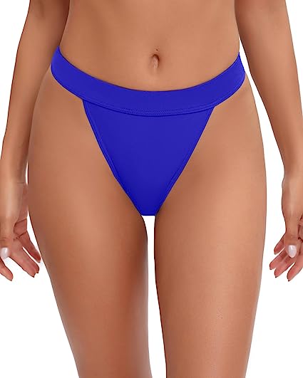 MARINAVIDA Women's High Cut Bikini Bottoms Cheeky High Leg Bathing Suit Bottoms Swimwear Royal Blue