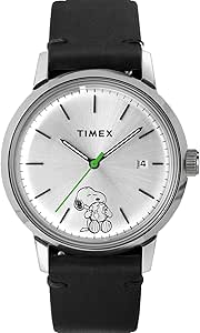 Timex x Peanuts Men's Marlin Automatic 40mm Watch – Snoopy Take Care of The Earth with Black Genuine Leather Strap