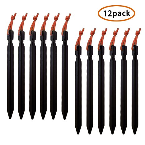 Pack of 12, 7075 Aluminum Outdoors Tent Stakes Pegs