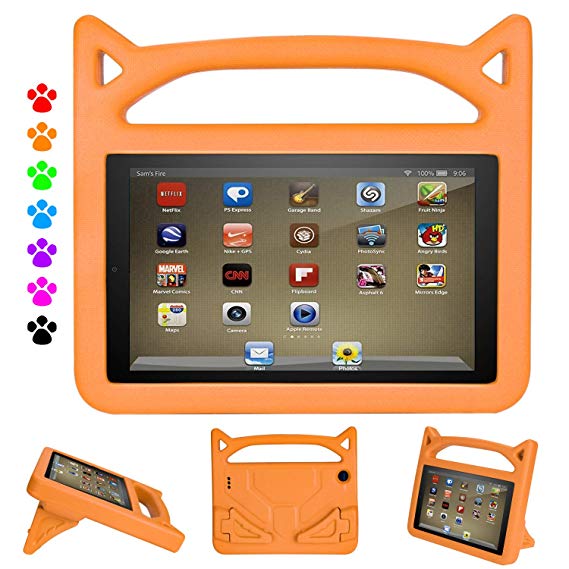 Kids Case for HD 8 - Auorld Kids-Friendly Protective Stand Cover with Handle for HD 8 Tablet (Compatible with 2018/2017/2016 Release) (Orange)