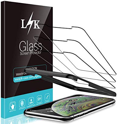 [3 Pack] L K Screen Protector for iPhone Xs Max, [Frame-Installation] Tempered Glass 9H Hardness, Lifetime Replacement Warranty