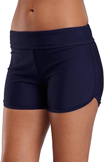 Sociala Women's Sporty Swim Shorts Solid Board Shorts Boyleg Swim Bottoms