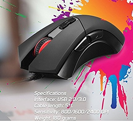 Etekcity? 2400DPI Adjustable 7D Programmable USB Wired Optical Gaming Mouse M555 by Sawan Shop