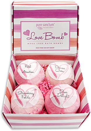 Bath Bombs Gift Set Luxury Bath Fizzies 4 Ultra Large Size 175g Natural Bath Balls Love Bomb