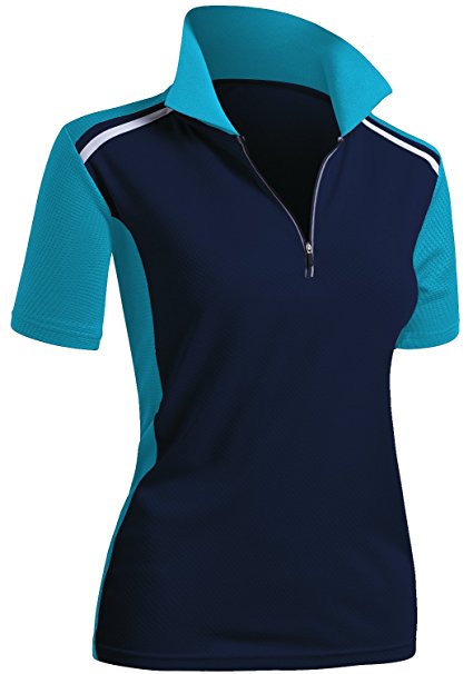 CLOVERY Women's Active Wear Short Sleeve Zipup Polo Shirt