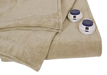 Serta Luxe Plush Low-Voltage Electric Heated Micro-Fleece Blanket, Queen, Pearl