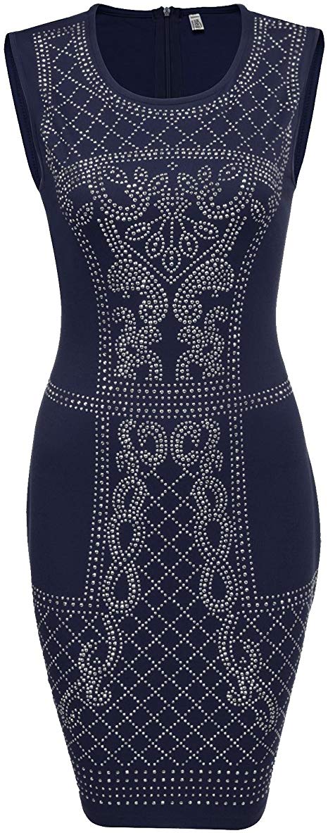 Beyove Women Jeweled-Front Sleeveless Sequins Cocktail Party Mini Bodycon Dress