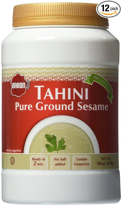 Baron's Kosher 100% Pure Ground Sesame Tahini 16-ounce Jars (Pack of 12)