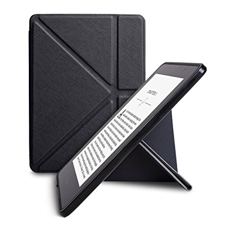 WALNEW New Origami Case Cover for Amazon Kindle Voyage (November 2014) - Full device protection with PU Leather and Smart Auto Sleep Wake function（Black-Origami Cover）