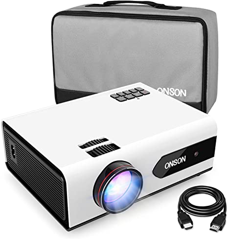 ONSON [2019 Upgrade] Mini Projector, 2800 Lux Portable Movie Projector with 50,000 Hours LED Lamp Life, Full HD 1080P Video Supported, Compatible with TV Stick, PS4, HDMI, VGA, TF/SD Card, AV and USB