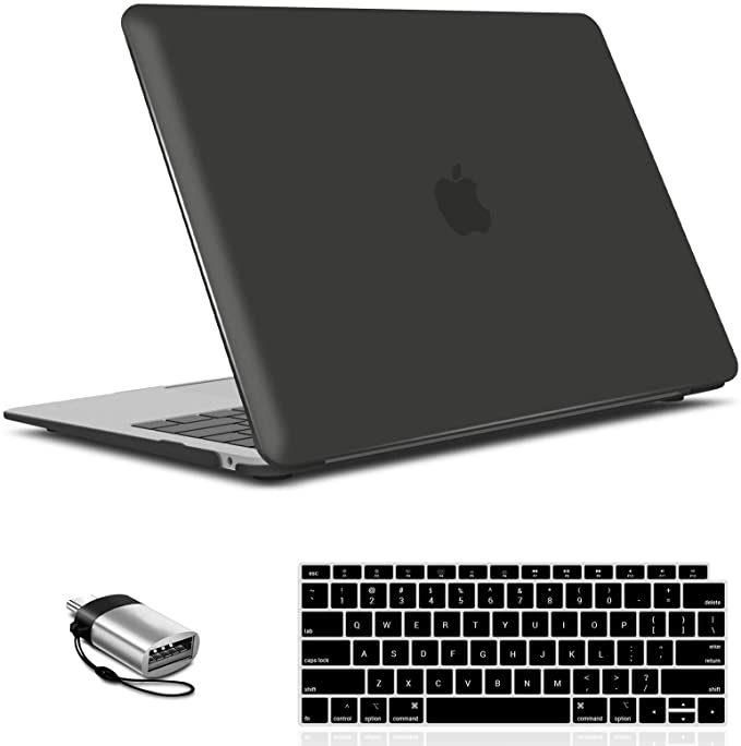 IBENZER MacBook Air 13 Inch Case 2020 2019 2018 New Version A1932, A2179, Hard Shell Case with Keyboard Cover &Type C for Apple Mac Air 13 Retina with Touch ID, Black, MMA-T13BK 1TC