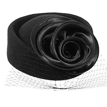 Aniwon Women Pillbox Hat Flower Cocktail Wedding Fascinator Wool Felt Hat with Veil