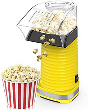 Air Popper Popcorn Maker, Electric Hot Air Popcorn Popper Maker for Home, Healthy Hot Air swirling Popcorn Popper No Oil， DIY Your Own Taste，with Measuring Cup and Removable Top Cover（Yellow)