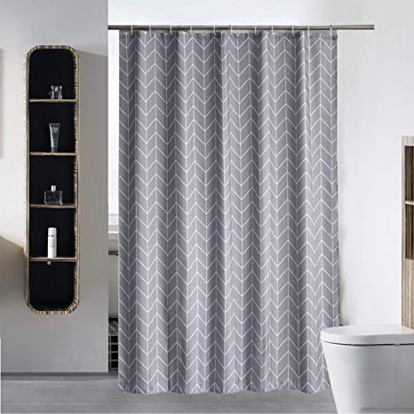 Luxury Shower Curtain Liner for Bathroom Water Repellent Fabric Mildew Resistant Washable Cloth (Hotel Quality, Eco Friendly, Heavy Weight Hem) with White Plastic Hooks (40" x 72", Gray Arrow)