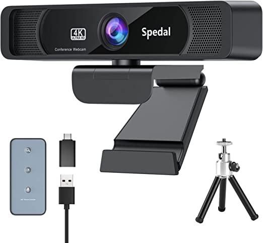 Spedal 4K Wide Angle Webcam, Built-in AI Noise Reduction Dual Microphones,120 Degrees Zoomable Web Camera, Remote and Software Control for Conferencing/Streaming/Online Teaching/Video Calling