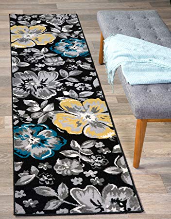 Rugshop Modern Floral Runner Area Rug 2' x 7'2" Black