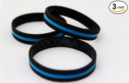 Police Officer Thin Blue Line Bracelets - 3, 6 & 12 Pack of Law Enforcement Wristbands by Cocorina