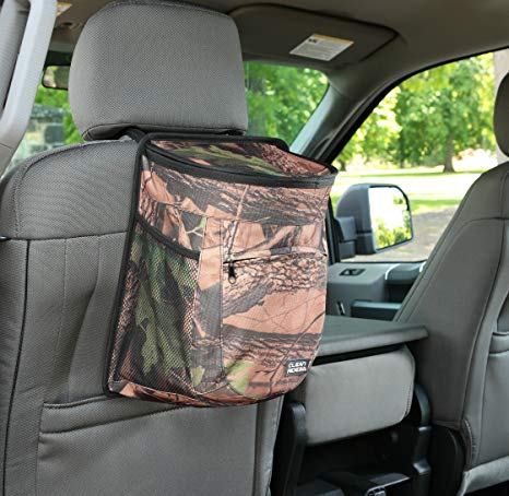 Clean Ridez Car Garbage Can w/Ez Flip Lid & Leakproof Removable Liner - Auto Trash Bag & Car Cooler with Bottle Holders and Extra Storage Pocket (Hunting Camouflage)