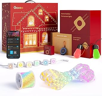 Govee Christmas Lights Set Plus, Includes Permanent Outdoor Lights H705A, Curtain Lights H70B1, Christmas String Lights H70C2, Outdoor String Lights H7020, Outdoor Light Show Box, for Christmas Gift