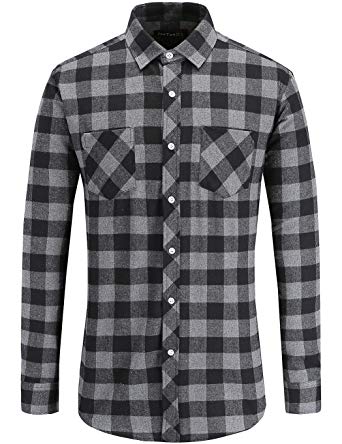Jeetoo Men's Flannel Plaid Checkerd Long Sleeve Button Down Shirts