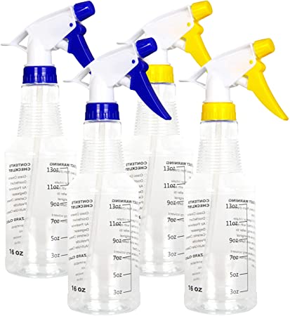 Youngever 4 Pack Empty Spray Bottles, 16 Ounce Spray Bottles for Cleaning Solutions, Pressurized Sprayer, Adjustable Nozzle, Printed Measurements and Checkbox
