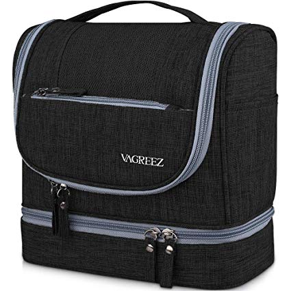 Travel Toiletry Bag, Large Hanging Toiletry Bag, Travel Toiletry Organizer Kit, Dry Wet Separated Dopp Kit with Smooth Zippers Toiletry Bag for Men and Women (Black)