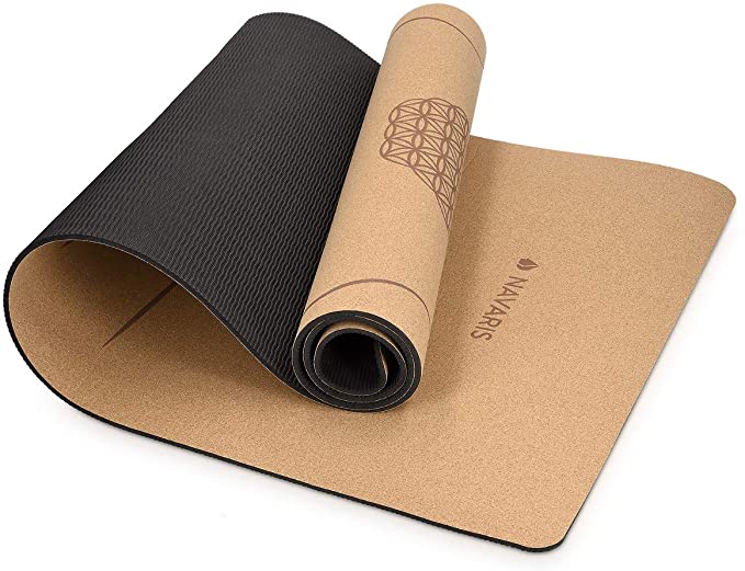 Navaris Cork Yoga Mat - Non-Slip Natural Eco-Friendly Fitness Mat with Shoulder Strap - Perfect for Pilates, Hot Yoga, Outdoor Sports