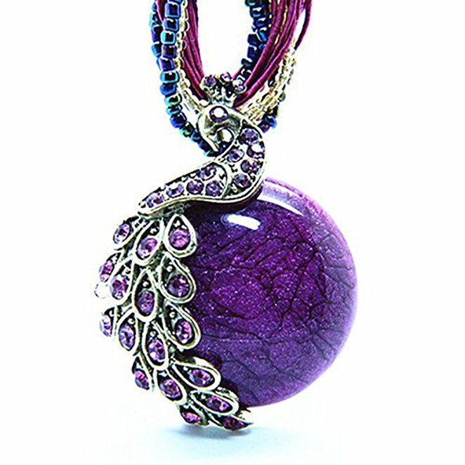 Zonman® Handmade Retro Necklace with Opal and Peacock Pendant Bohemian Style, Wonderful Women Jewelry Gift