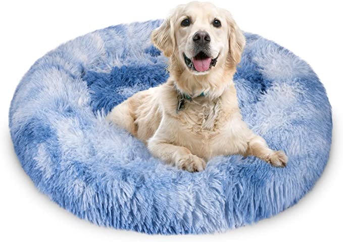 JOEJOY Calming Dog Beds Donut Cuddler, 16/20/23/30inch Round Pet Cat Bed Faux Fur Anti-Anxiety Machine Washable Warming Fluffy Orthopedic Puppy Beds with Muti-Color for Large Medium Dogs and Cats