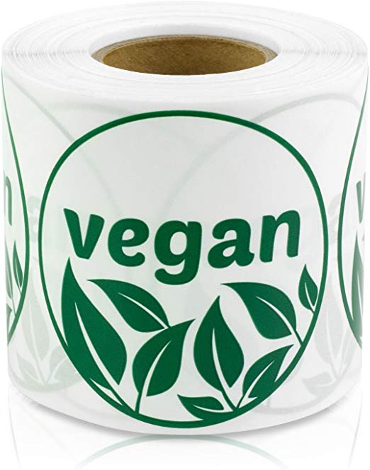 Vegan 2" Round Food Allergy Deli Green Lettering Labels Stickers (Green / 300 Labels per roll / 1 Rolls)