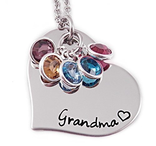 Grandma Heart Birthstone Necklace - Hand Stamped Personalized Jewelry