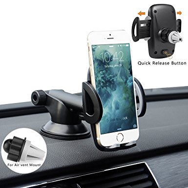 CARPRO Smartphones Button Release Car Holder Universal Car Mount Cell Phone Holder to Air Vent Windshield Dashboard for iPhone 7 Plus 6 6s Plus 5s Se Samsung Galaxy S7 Edge S6 S5 and More- Black