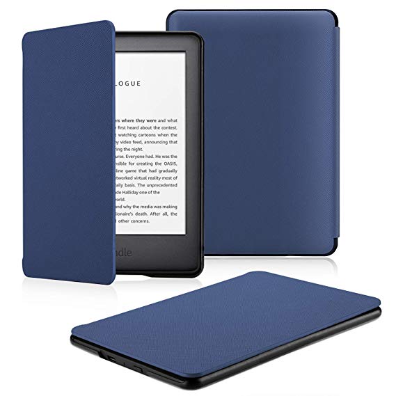 OMOTON All-New Kindle 2019 Case Cover, The Thinnest Lightest PU Leather Smart Shell Cover with Auto Sleep Wake Feature for All New Kindle 10th Generation 2019 Released, Navy Blue