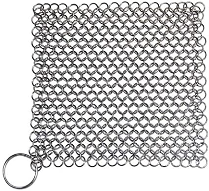 Emoly Cast Iron Cleaner, Durable 316L Stainless Steel Chainmail Scrubber, Anti-Rust Chain Cleaner for All Types of Skillet Griddles, Cast Iron Pans, Grills & Dutch Ovens