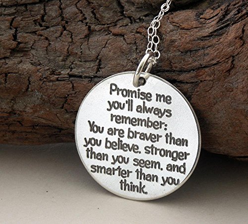 "Promise me you'll always remember" 925-silver necklace/keyring, custom engraved Handmade Jewelry with inspirational Winnie Pooh quote, Graduation gift, empowering gift