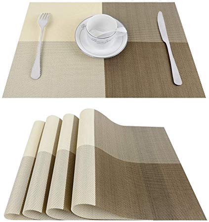 Top Finel Placemats,Vinyl Table Mats Set of 4,Heat Resistant Place Mats for Dining Table Washable Anti-Skid,Coffee