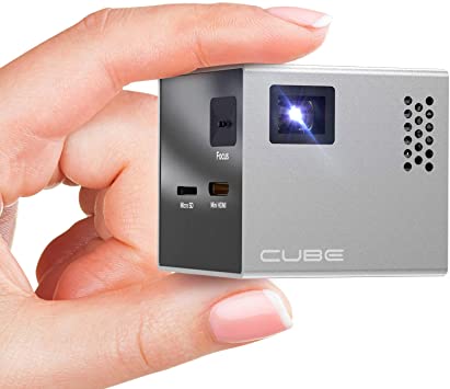 RIF6 CUBE Mini Projector - 2 inch Portable Handheld Projector Screen with Built In Speakers and HDMI Input for SmartPhone, Gaming and Home Movie Theater - Pocket Video Projectors with Full LED Display