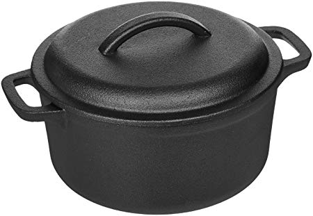 AmazonBasics Pre-Seasoned Cast Iron Dutch Oven with Dual Handles - 2-Quart -(KA2QT)