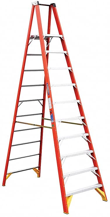 Werner Fiberglass Platform Stepladder, 12 ft. Ladder Height, 10 ft. Platform Height, 300 lb. P6210-1 Each
