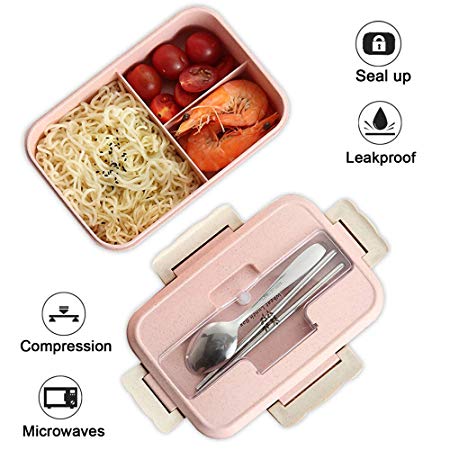 SAYGOGO 676422221257 Korean Simple Bento Box, Leak-Proof with 3 Compartments, Tableware, Suitable for Daily Life, Travel, Meals, Outings, 8.1 x 5.2 x 2.8 (Pack of 100)