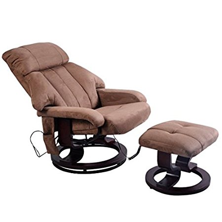 Giantex Brown Leisure Recliner Chair Ottoman with 8-Motor Massage Heated Swivel