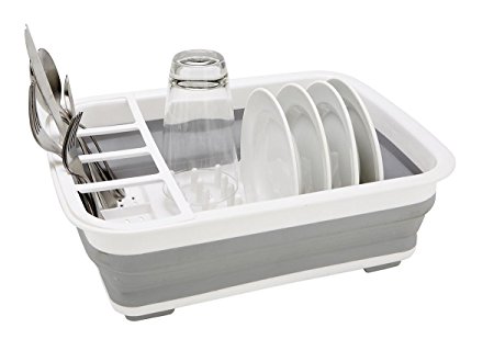 Easy Storage Collapsable Dish Rack and Drainer with Cutlery Holder