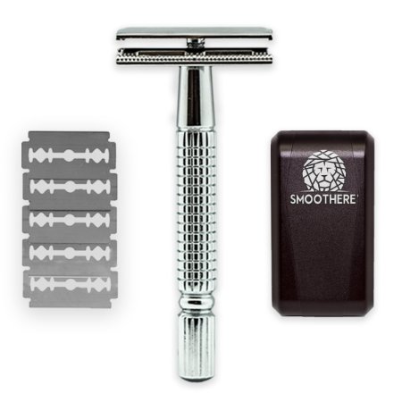 Safety Razor Kit - Double Edge Razors for Men - Deluxe Shaving Set for Closest Wet Shave - 5 Premium Blades Travel Case and Mirror - Great Gift for Men