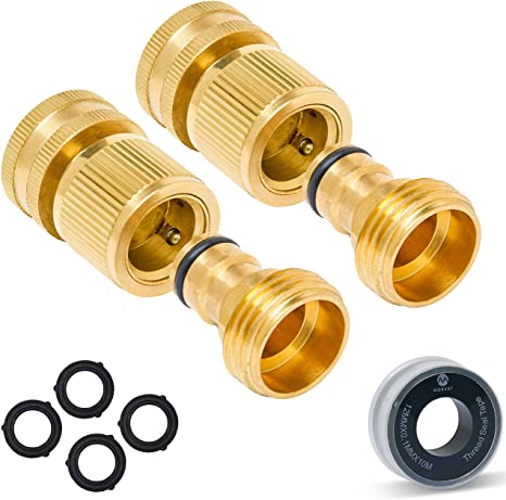 Morvat All Brass Garden Hose Quick Connect, Quick Disconnect Water Hose Fittings, 3/4 Inch Garden Hose Connector Female and Male Quick Release, 2 Sets