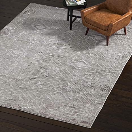 Rivet Polyester Area Rug, 8 x 11 Foot, Silver, Grey, White