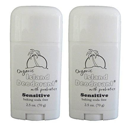 Organic Island Deodorant Baking Soda Free with Probiotics for Sensitive Skin 2.5 oz Stick, Natural with Magnesium, Arrowroot, Kaolin Clay, Zinc Oxide, Aluminum-free, Unscented, Vegan (Two Sticks))